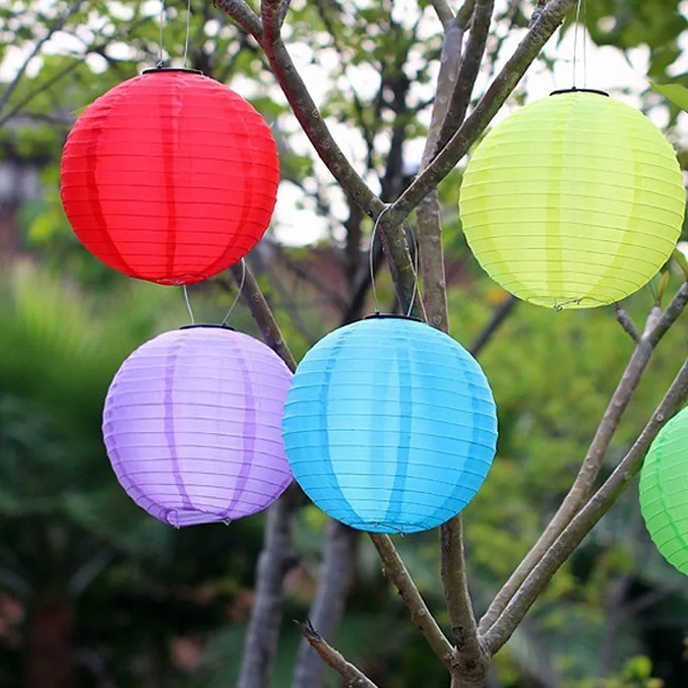 Movido a Energia Tecido de Nylon Lanterna de Iluminação da Lâmpada de Jardim ao ar Solar Levou Chinês Livre Azul - Vermelho Amarelo Verde 10 Luz 2 Tecido De Nylon Chinês Lanterna de Iluminação
