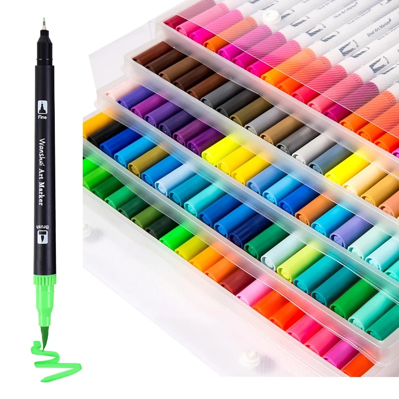 100 цветов Fineliner, двойная кисть, акварельные цветные маркеры, кисть, ручка, finecolorour, кисти, маркеры для рисования, комплект, принадлежности для живописи