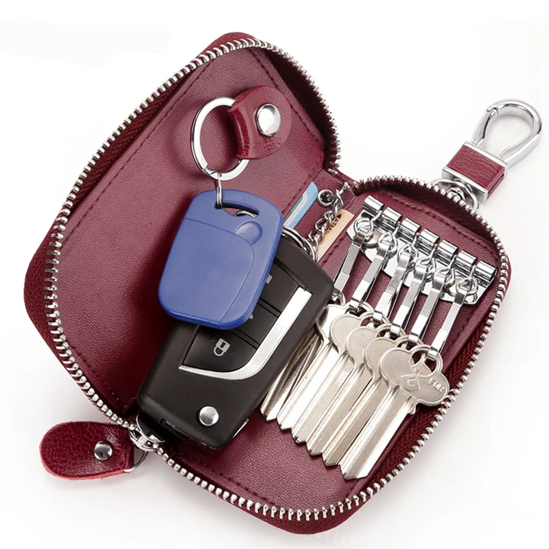 Zipper Cow Leather Key Wallets Large Capactiy Women Key Holder Business