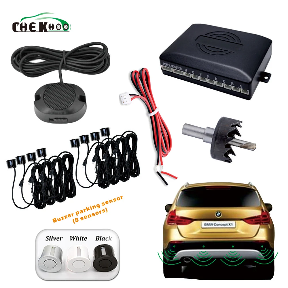 

Car Parktronic Buzzer Parking Sensor With 8 Sensors Reverse Backup Car Parking Radar Monitor Detector System 22MM Sensor