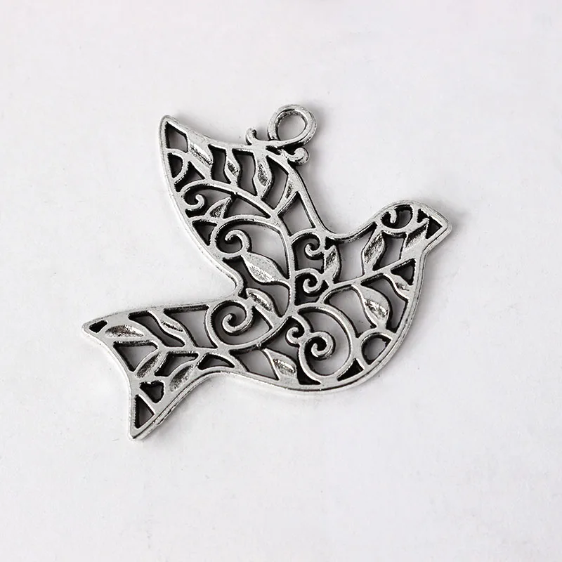 10PCS Antique Hollow Open Peace Pigeon Filigree Bird Charms Pendants for Necklace Making Jewelry Findings 35.5x33mm | Украшения и