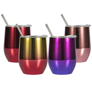 

NEW 9OZ Stainless Steel Tumbler Wine Cups 2PCS Vacuum Insulated Thermos Mugs for Beer Tea Coffee Wine Tumber with Straws Brush