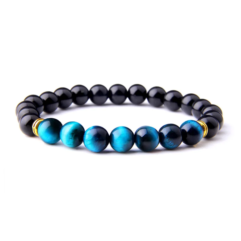 

Vinswet Natural Stone Black Onyx Beads with Royal Blue Yellow Tiger Eye Strand Bracelets for Women Men Jewelry Accessories