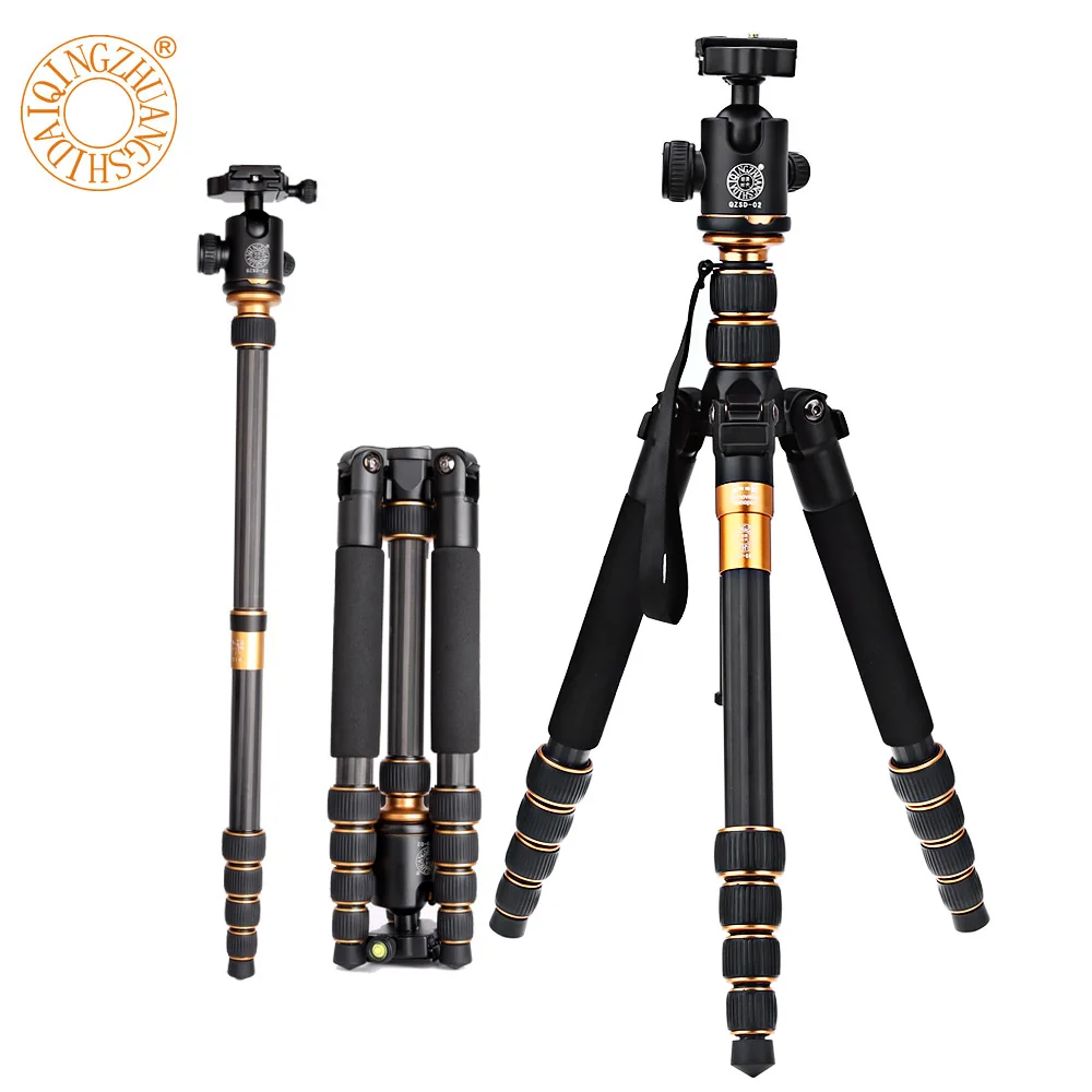 

QZSD Q666C Professional Tripod Monopod For Travel DSLR Camera Light Compact Portable Lightweight Carbon Fiber Camera Stand