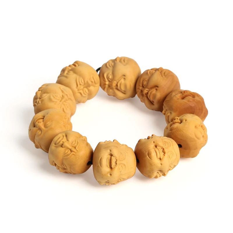 

Mahogany Wood Bracelet Dongyang boxwood Wooden Rosary bracelets Erawan Maitreya Buddha Wenwan wood beads 20mm