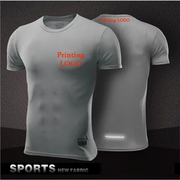 

10PCS Vinyl Printing logo O-Neck t shirt men High Elastic top t-shirts Male Breathable Quick Dry shirts Waffle tees Custom LOGO