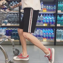 Хип-хоп Harajuku Для мужчин Рубашки домашние Для мужчин s в полоску Короткие Loose новые дышащие тонкие мужской моды корейский стиль эластичный пояс Мода