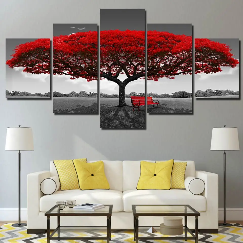 ArtSailing 5 панель Живопись Печать Живопись холст искусство красное дерево Пейзаж модульные картины большие настенные картины для гостиной