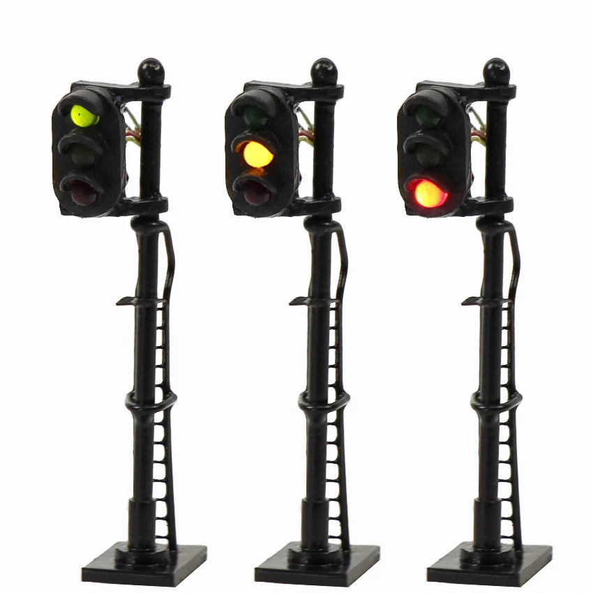

3pcs Model Railway 1:150 Red Yellow Green Block Traffic Signals N Scale 3.8cm Traffic Light Black Post with Ladder JTD1508GYR
