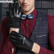 Для мужчин классический черный Зимние перчатки из натуральной кожи сенсорными прочные теплые варежки Sport Driving Сенсорный экран перчатки мужской G524