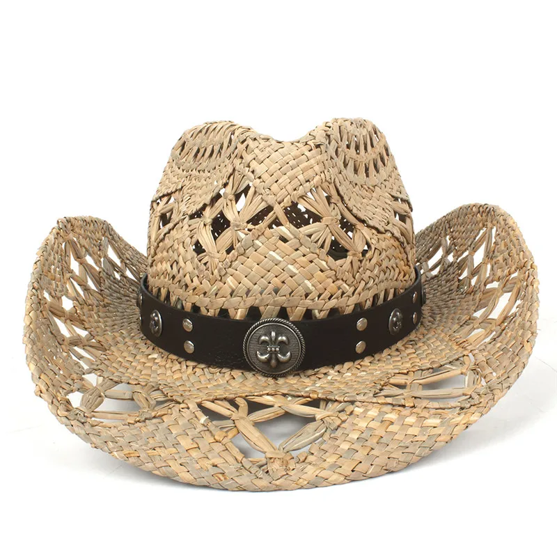 Womem для мужчин соломенная Защита от Солнца шляпа для лета ручной работы спасатель ковбой Hombre сомбреро шапки дропшиппинг - Цвет: C18-Natural Straw