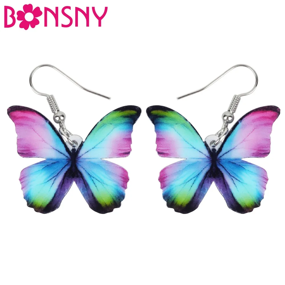 

Bonsny Acrylic Novelty Floral Butterfly Earrings Big Dangle Drop Novelty Insect Jewelry For Women Girls Ladies Teens Kids Gift