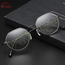 SCOBER = Ретро мода многоугольная рамка интеллект прогрессивные Мультифокальные коммерческие очки для чтения бифокальные+ 1+ 1,5+ 2 до+ 4