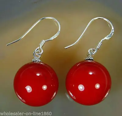 

Free Shipping >> 10mm Round South Sea Red Shell Pearl 925 Sterling Silver Dangle Earring