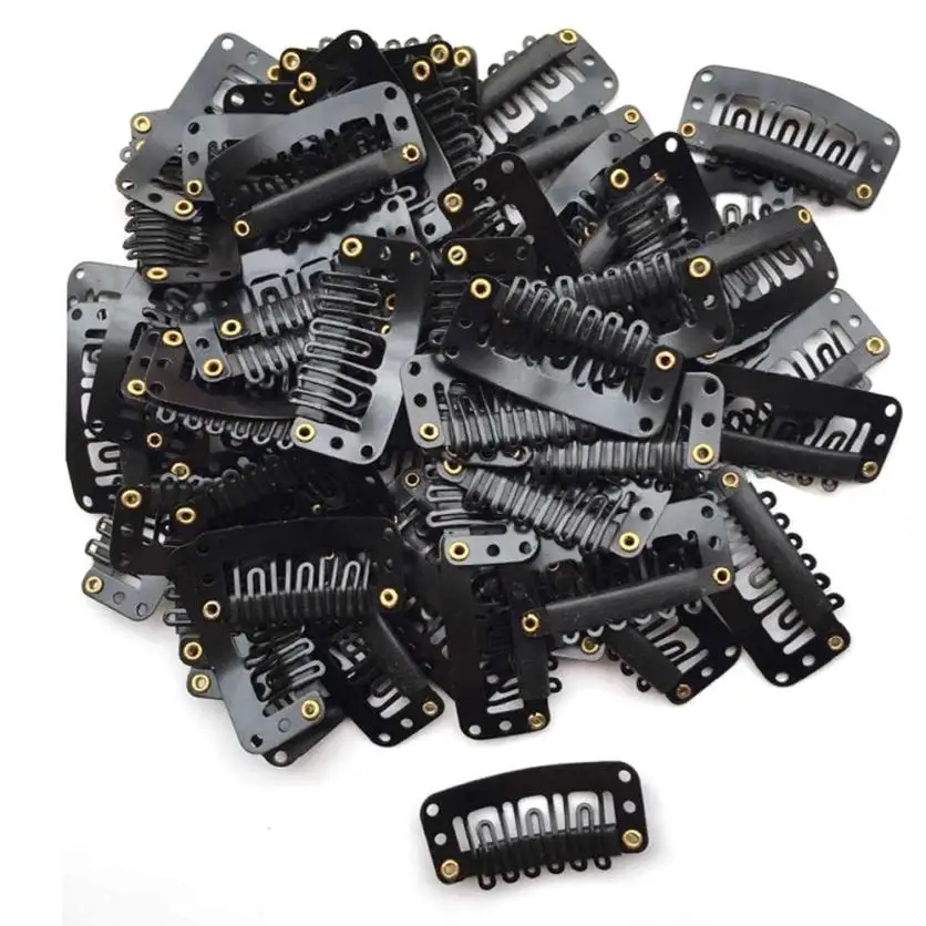 

40PCS U Shape Iron Snap Clips For Feather Hair Extensions Wigs Weft Black Y511