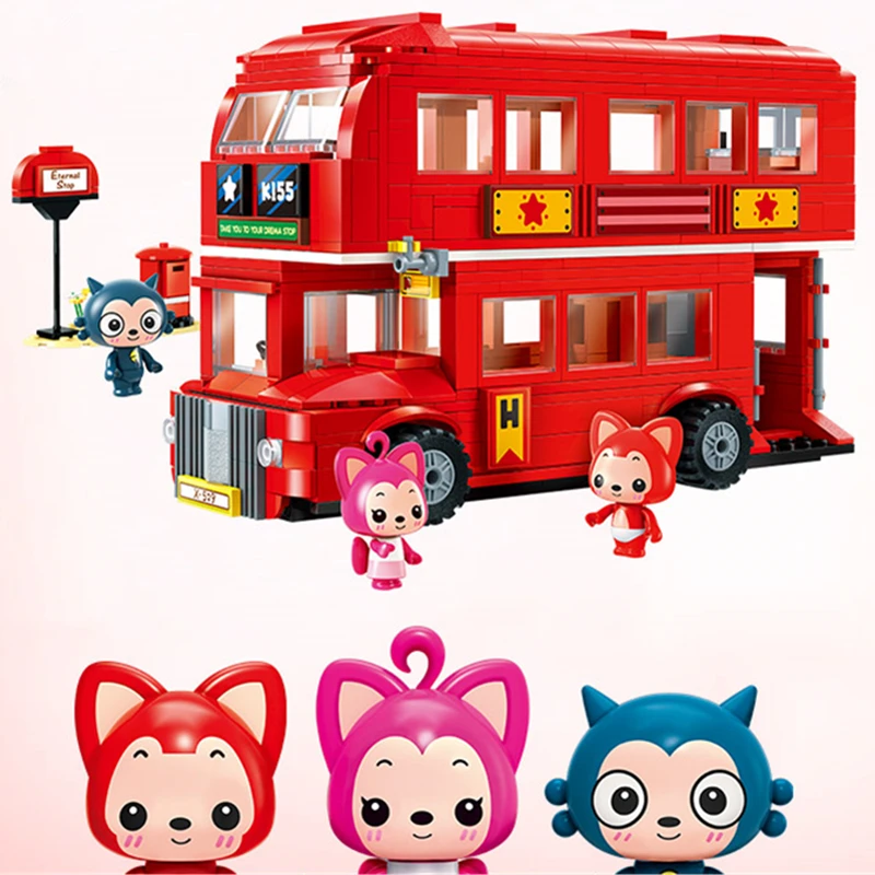 

ENLIGHTEN Ideas Double Decker Bus Car Ali Fox Cartoon Building Block Sets Bricks Model Classic Compatible Legoings Duplo Friends