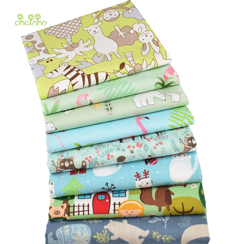 Chainho, Зеленый мультфильм серии, печатных саржевой хлопчатобумажной ткани, Лоскутная одежда, DIY шитье и материал для стеганых изделий для малышей и детей, метр