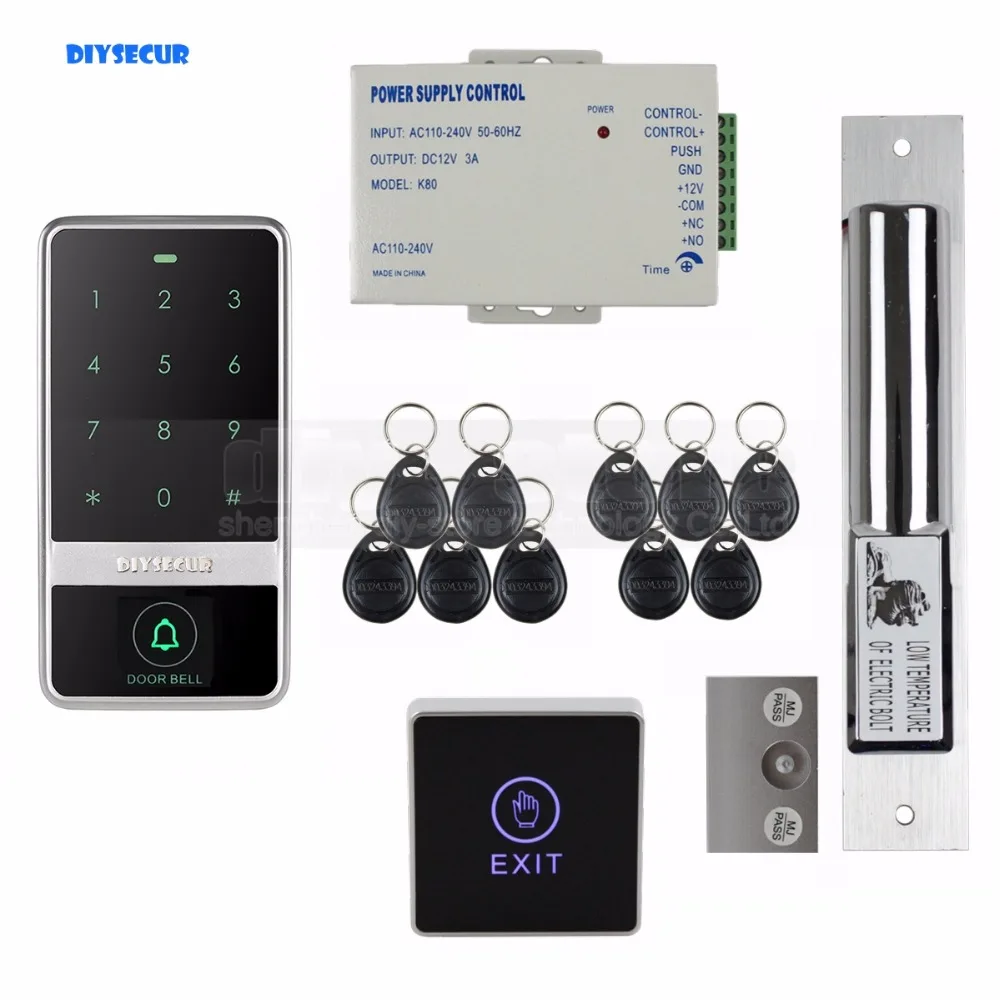 

DIYSECUR 125KHz RFID Reader Password Touch Keypad Electric Bolt Lock Door Access Control Security System Kit