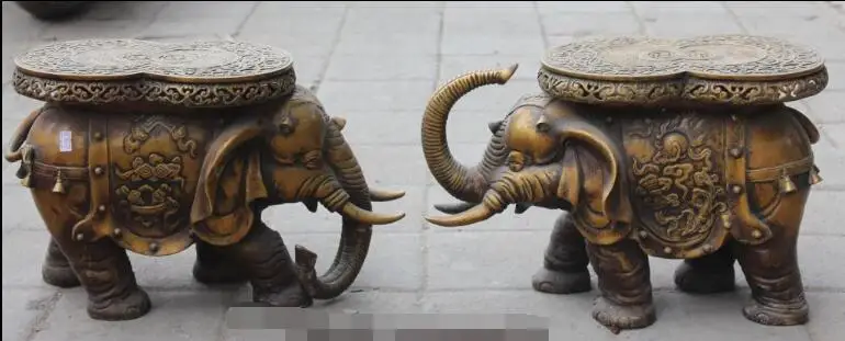 

S01425 18" Chinese Bronze Auspicious Elephant Desk Tool Pair Incense Burner Censer