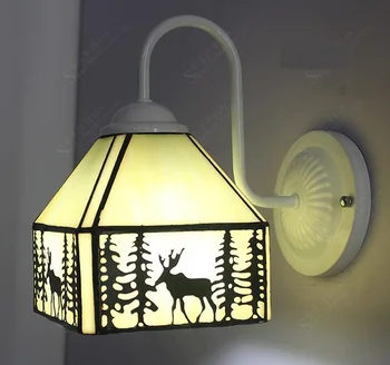 

light American country white wall lamps stained glass double glass elk aisle single head bathroom mirror Wall lights