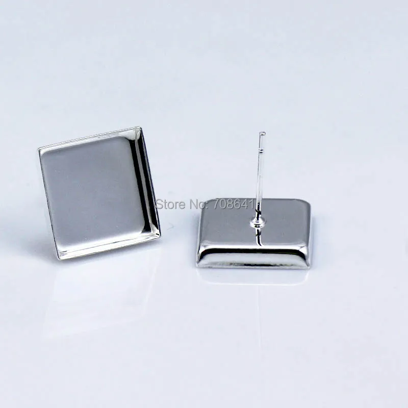 

Blank Earrings Bases Square Deep wall cups Bezel tray Resin Cabochon Stud pin Earrings post Settings DIY Findings Silver Plated
