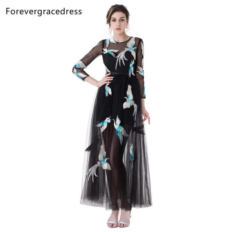 Forevergracedress Красивая Иллюзия Тюль платье для выпускного вечера одежда с длинным рукавом Кружева на спине официальная Вечеринка платье плюс Размеры индивидуальный заказ - Цвет: PICTURE COLOR