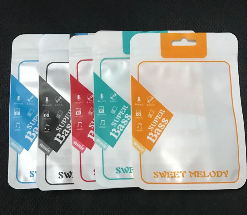 

10.5x15cm earphone headphone package plastic bag pouch super bass music packing bag clear Zipper Retail package poly bag