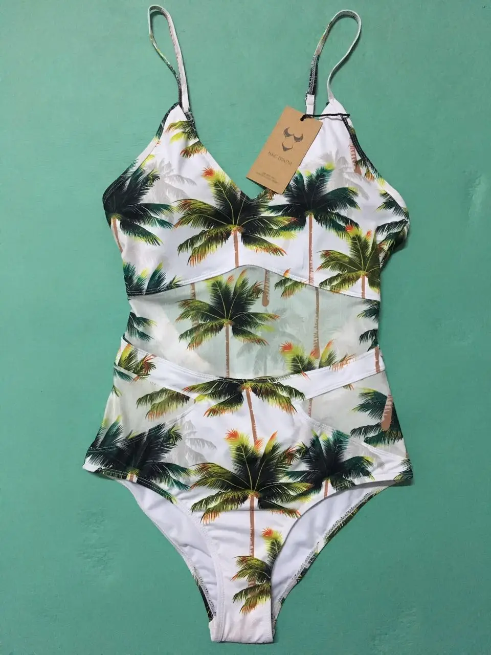 Buy 2017 Green Mesh one piece Palm Tree perspective