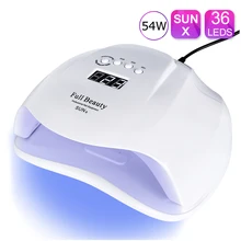 54 Вт Сушилка для ногтей Светодиодная УФ-лампа для ногтей 36 шт. светодиодный s светильник для отверждения всех гель-лаков маникюрные лампы Набор ЖК-дисплей инструменты для дизайна ногтей X-1 от солнца