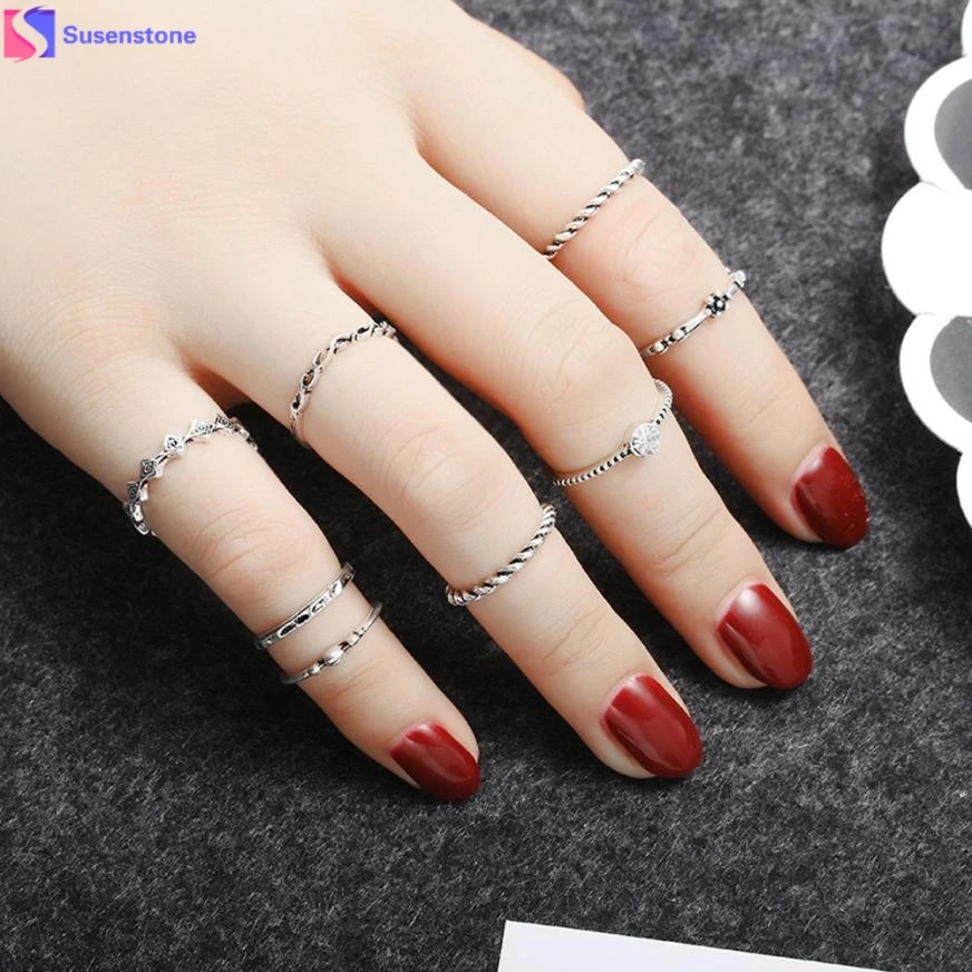 

SUSENSTONE 8pc/set Antique Gold Metal Finger Ring Set for Women Girl Gift Vintage Boho Knuckle Party Midi Ring Jewelry #1213