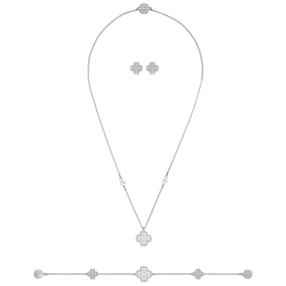 

SWA RO 2019 Year Deary Pearl Romantic Flower Fashion Women Necklace Bracelet Stud Earrings Magnetic buckle Set Valentine Gift