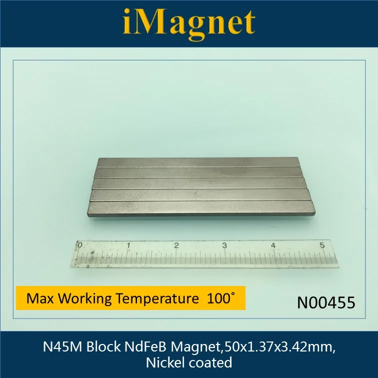 

N00455 15pcs N45M Block Rare Earth Neodymium Magnet,50x1.37x3.42,Cuboid Ndfeb Magnet ,Magnet for refrigerator,Fridge Magnet