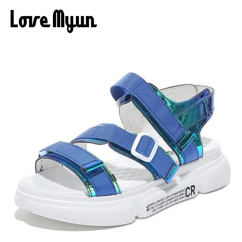 Woman Sandals 2019 Summer Fashion Color matching velcro open toe shoes Women Breathable Comfortable Thick bottom Sandals BB-68