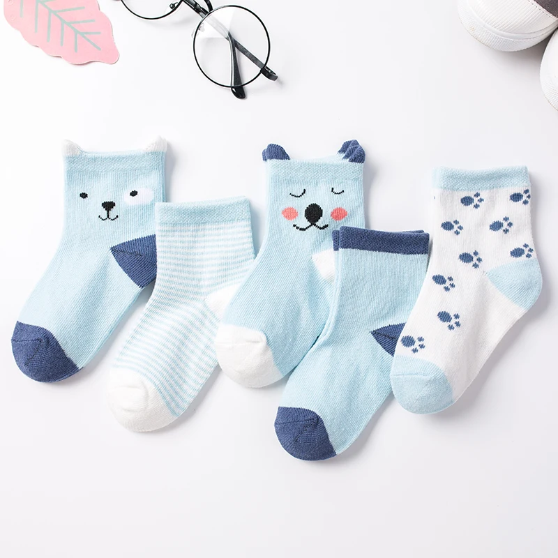 

5 Pair/lot Autumn Newborn Soft Cotton Boys Girls Socks Cute Cartoon Pattern Kids Socks For Baby Boy Girl Suitable For 0-6T