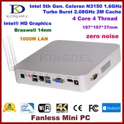 Тонкий клиент, мини ITX компьютер Intel Celeron n3150, 14nm, 4 ядра, двойной HDMI, VGA, 1 * RS232, 4 * USB3.0, 300 м Wi-Fi, окно 10 Мини-ПК