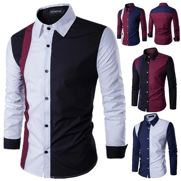 

ZOGAA 2019 Explosion Models Men's Contrast Color Korean Fashion Slim Youth Pointed Collar Long-sleeved Shirt