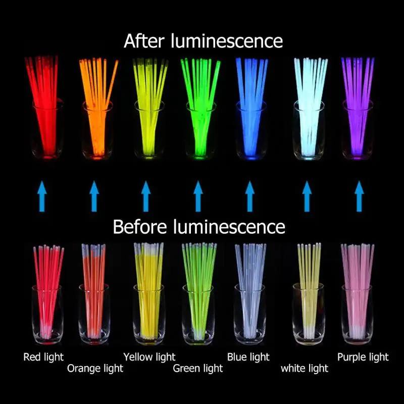 100 шт светящиеся палочки Браслеты Ожерелья рейв неоновая фиеста флуоресцентный концертный танец Выпускной фестиваль домашние друзья вечерние аксессуары