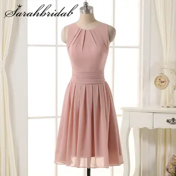 

robe corail Dress Blush Chiffon Short Bridesmaid Dress with Pleats Cheap Knee Length Bridesmaid Dresses Wedding Party SD331