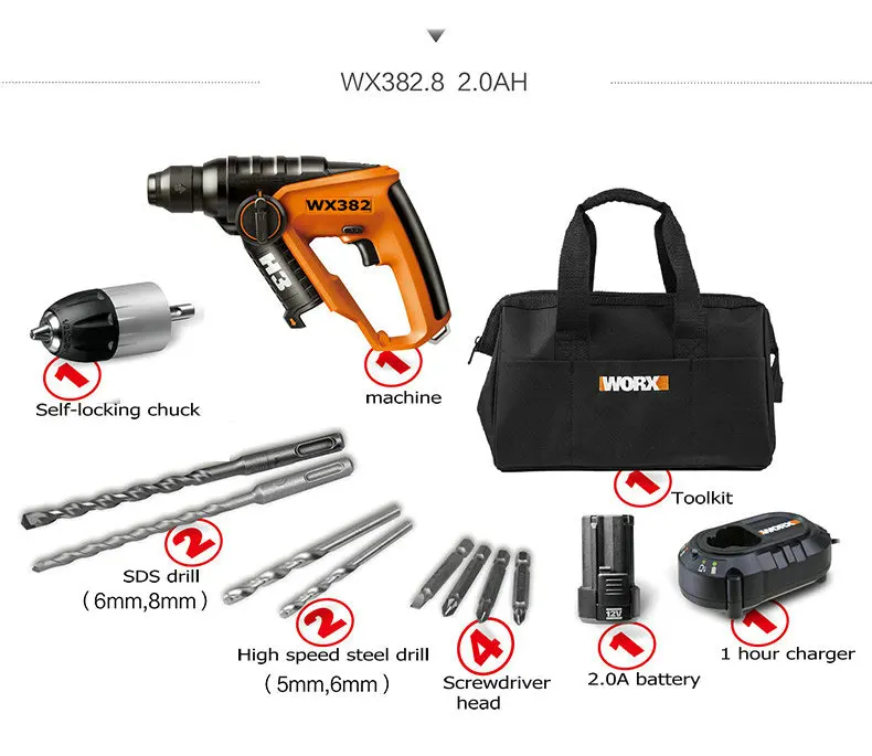 Новинка WX382 литиевая батарея перезаряжаемая электрическая многофункциональная аккумуляторная молотковая дрель/электрическая отвертка 12 В комбинированный инструмент