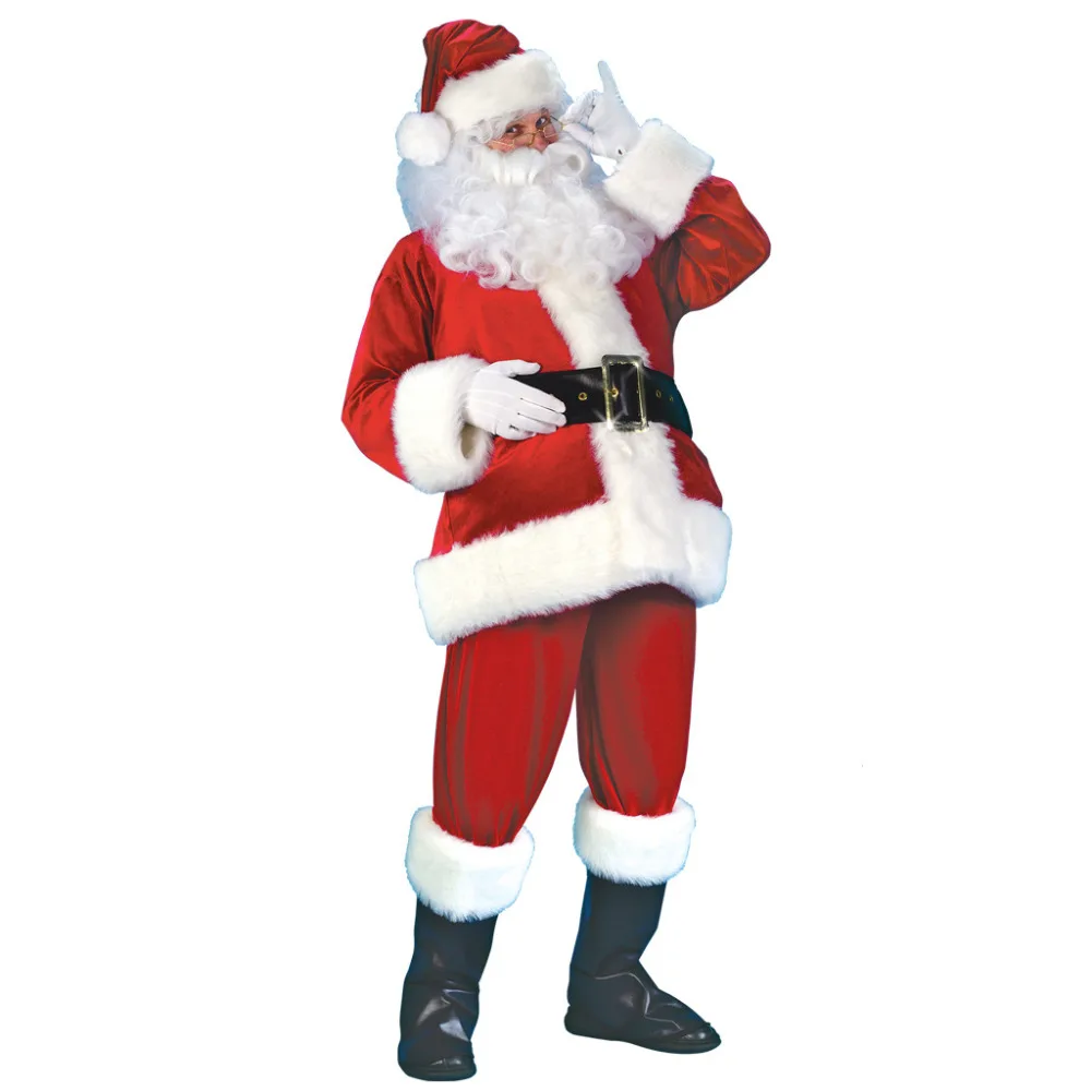 Christmas Santa Claus Costume 7 Pcs Red Cosplay Dress Xmas For Adult Women Boy cosplay | Тематическая одежда и униформа