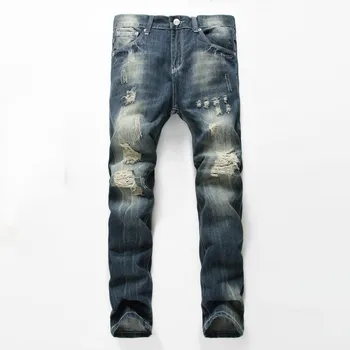 

Hole Pockets Jeans for Men Solid Fashion Men Denim Jeans Solid Slim Loose Summer Winter Jeans Homme Plus Size