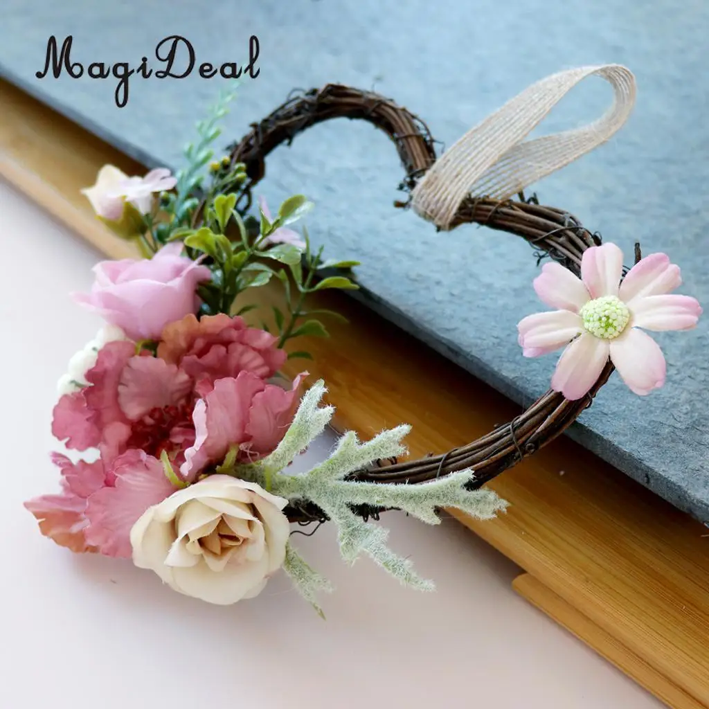 Shabby Chic Heart Rattan Artificial Simulation Rose Flower Home Door Lintel Chair Wall Decoration Wedding Party Supplier