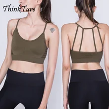 Thinkture Sports Bras Women Fitness Push Up Yoga Bra Seamless With Removable Cups Back Strappy Athletic Bra Tops For Jogging seamless genie sports bra with strappy back