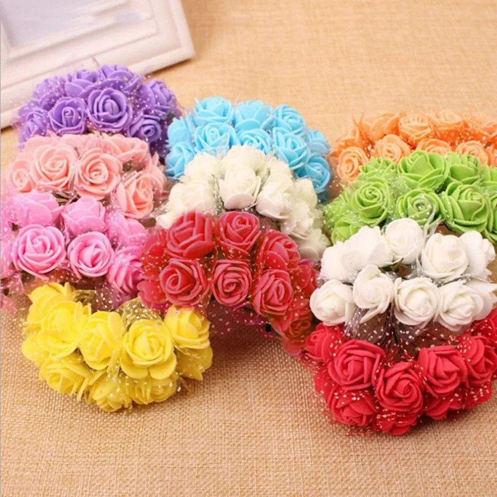 144pcs 2.5cm Mini Foam Rose Artificial Flower Bouquet Multicolor Rose