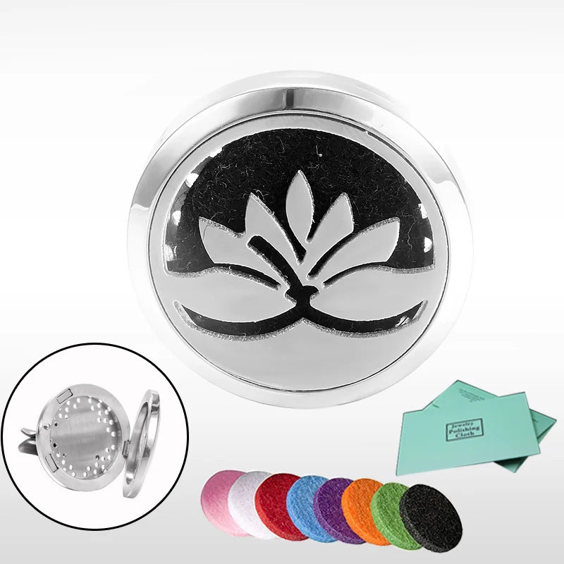 

Lotus Aroma Essential Oil Car Diffuser Locket 30mm Stainless Steel Magnetic Car Perfume Locket Clip