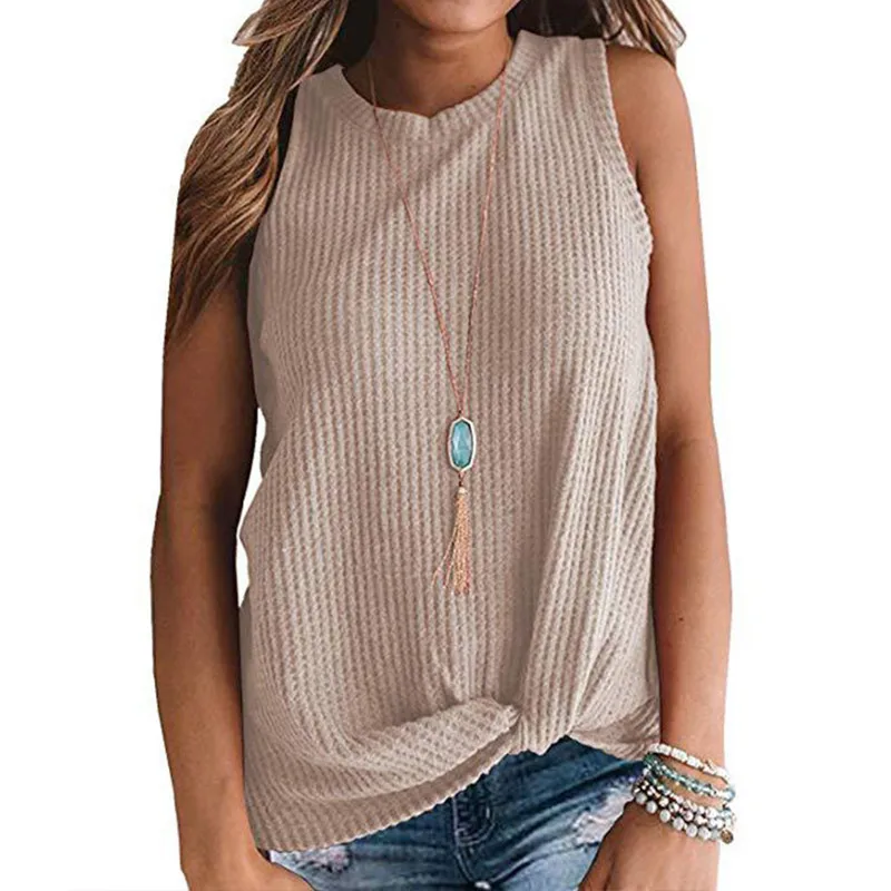 Осень, новинка, вязаный Топ Kink на бретелях для женщин, плюс размер, без рукавов, Сексуальная футболка с круглым вырезом, жилет, Женская Повседневная Однотонная рубашка, топы