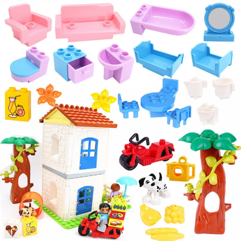 

Large Particle Building Blocks Figure Sofa Dogs House Tree Accessories Compatible With Duploed Toys For Children Kids Gifts
