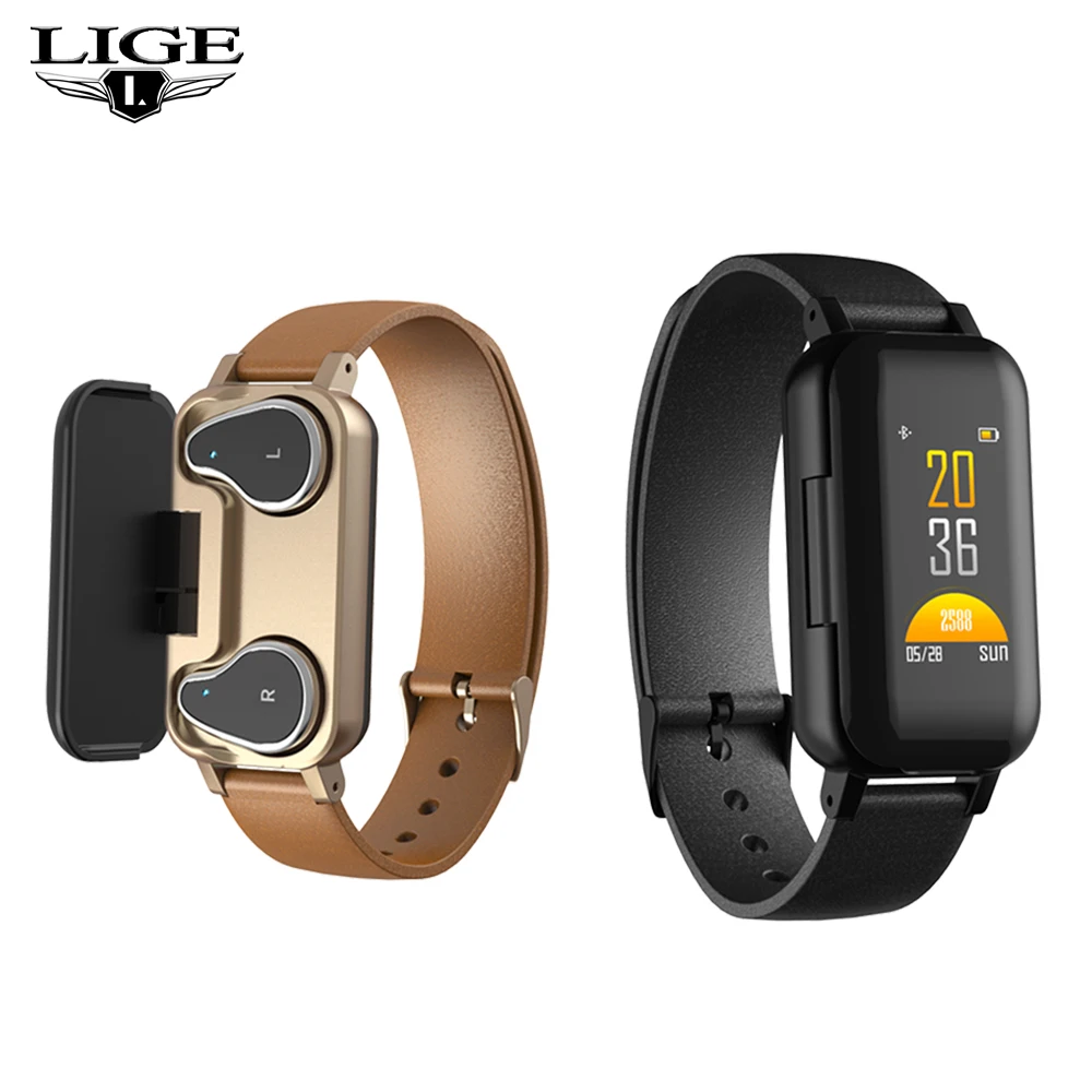 

LIGE T89 TWS Smart Binaural Bluetooth Headphone Fitness Bracelet Heart Rate Monitor Smart Wristband Sport Watch Men Women+Box