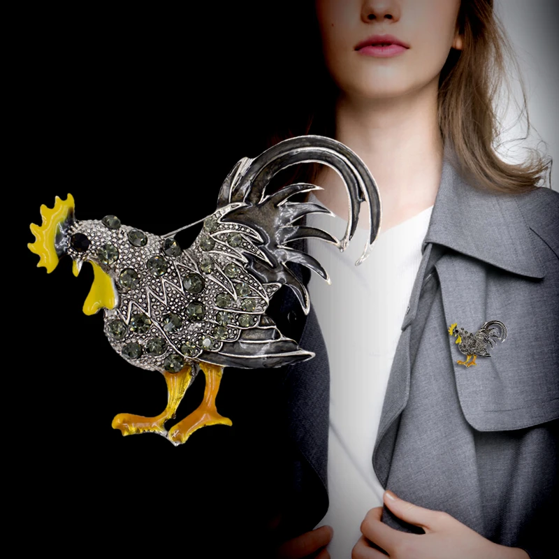

Chinese Zodiac Animal Pin Crystal Rhinestone Rooster Brooch Women Clothing Fashion Jewelry Accessory