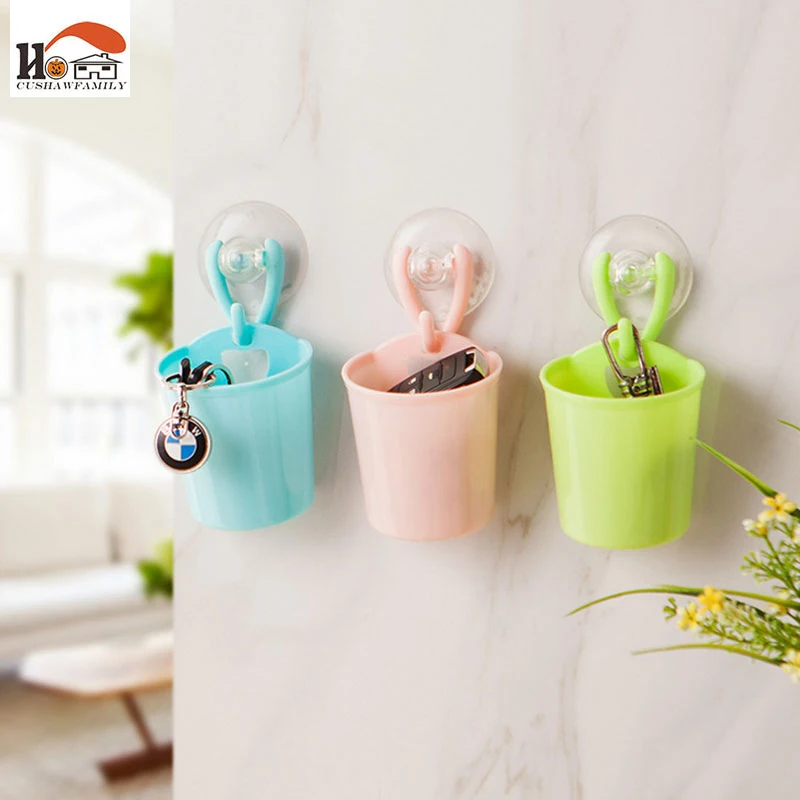 

CUSHAWFAMILY Nordic plastic Sucker Toothbrush Holder/bathroom Household Items Organization rack/box hang sundry Storage barrel
